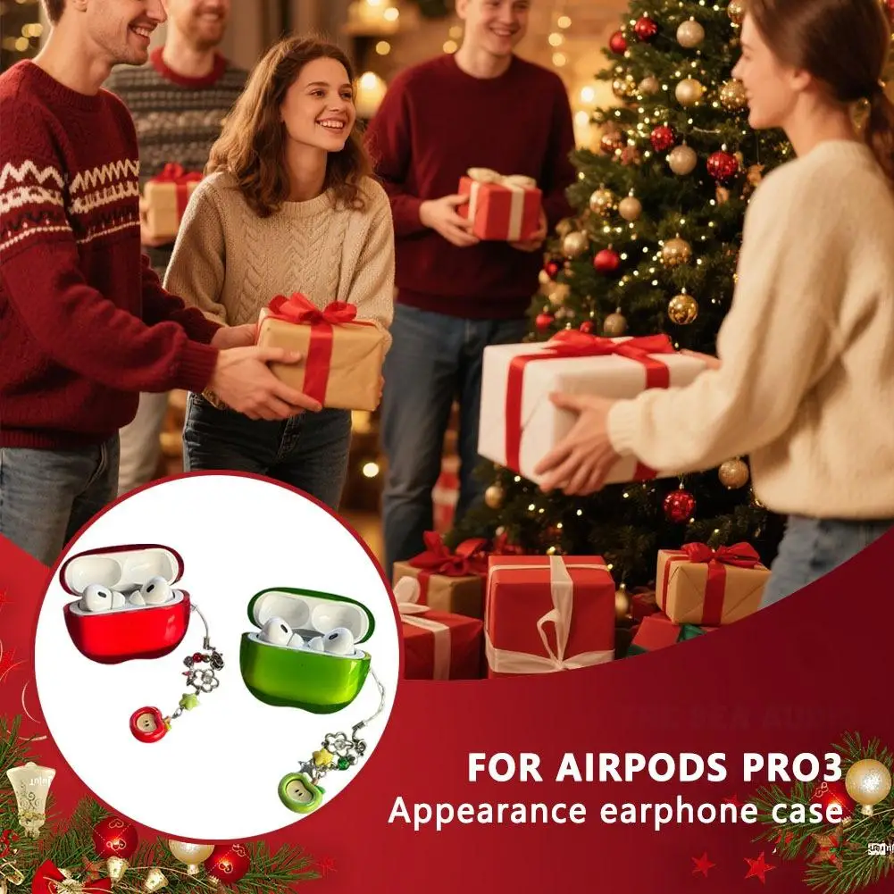 

Защитный чехол для AirPods pro3, мягкий чехол с фруктами, прозрачное покрытие из ТПУ с цепным креплением, красный/зеленый, милый индивидуальный стиль