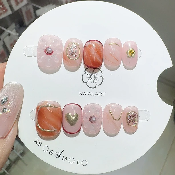 10 Uds. De ataúd corto degradado verde de verano, uñas postizas hechas a mano, polvo brillante con flor 3D, puntas acrílicas usables