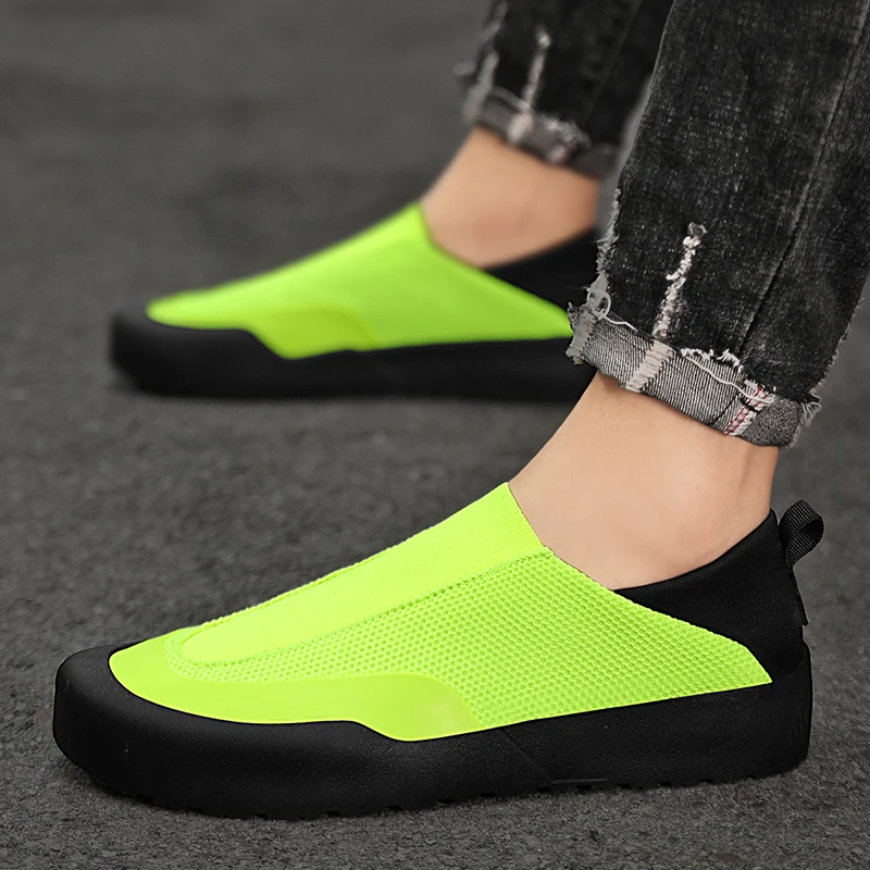 HKDQ Summer Knit Designer Shoes Man Fashion Casual Green Sneakers For Men Original Comfortable Breathable Slip-on Men's Loafers