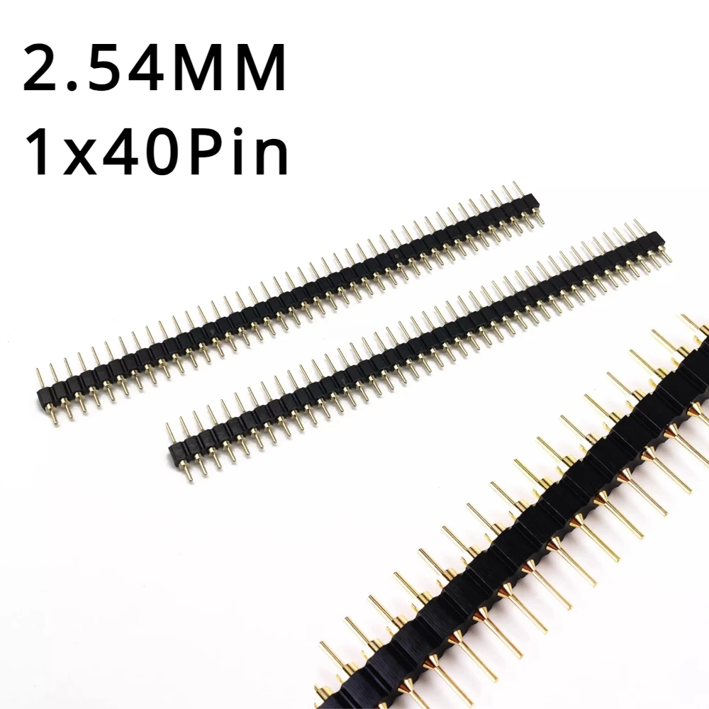 

5 Pieces 40Pin Connector Header Round Needle Gold Plated 1x40 Golden Pin Single Row Male 2.54mm Breakable Pin Connector Strip