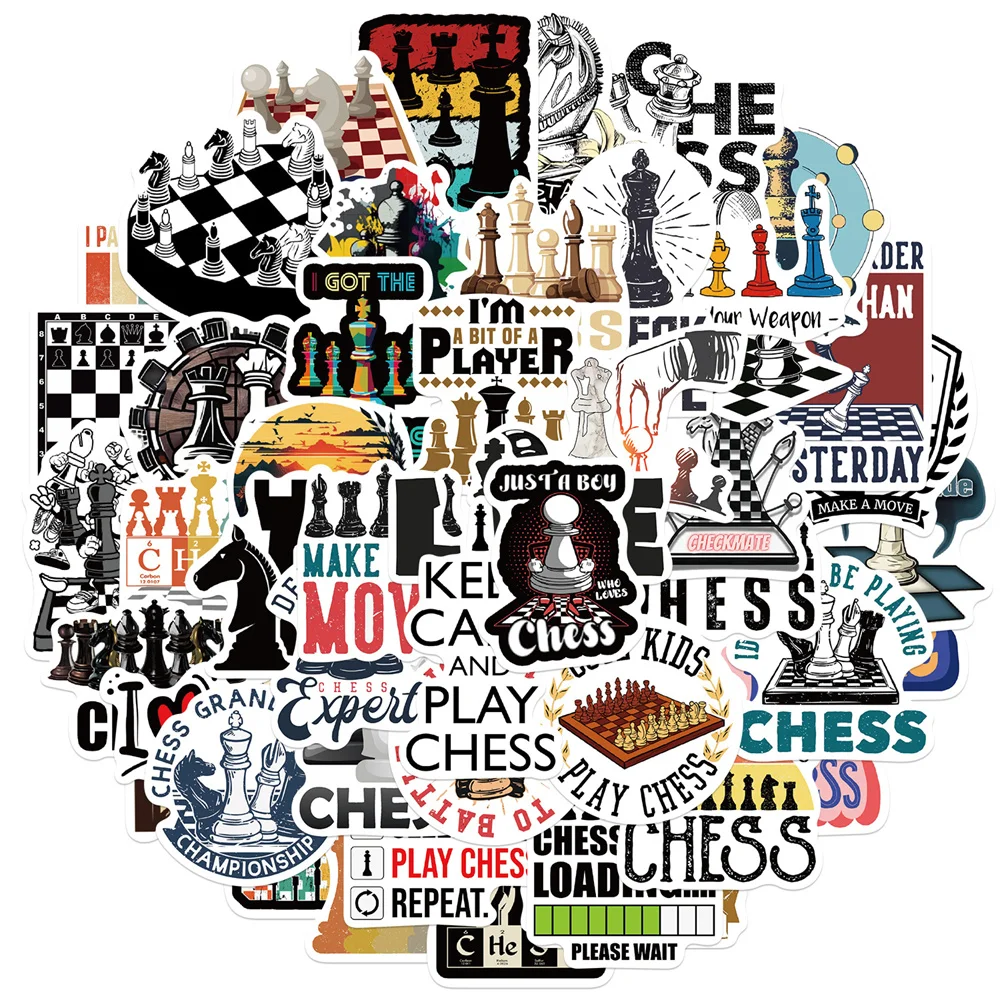 Cartoon Play Chess Stickers for Guitar, Suitcase, Phone, Laptop, Craft Supplies, iPad, DIY Sticker, Scrapbooking Material, 50Pcs