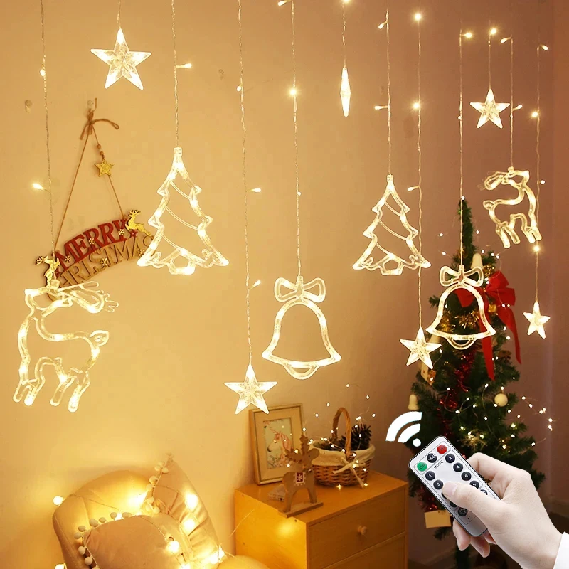 Christmas Lights Christmas Decoration 2024 Fairy String Light Curtain Garland Outdoor For Holiday Home Party 2025 New Year Decor