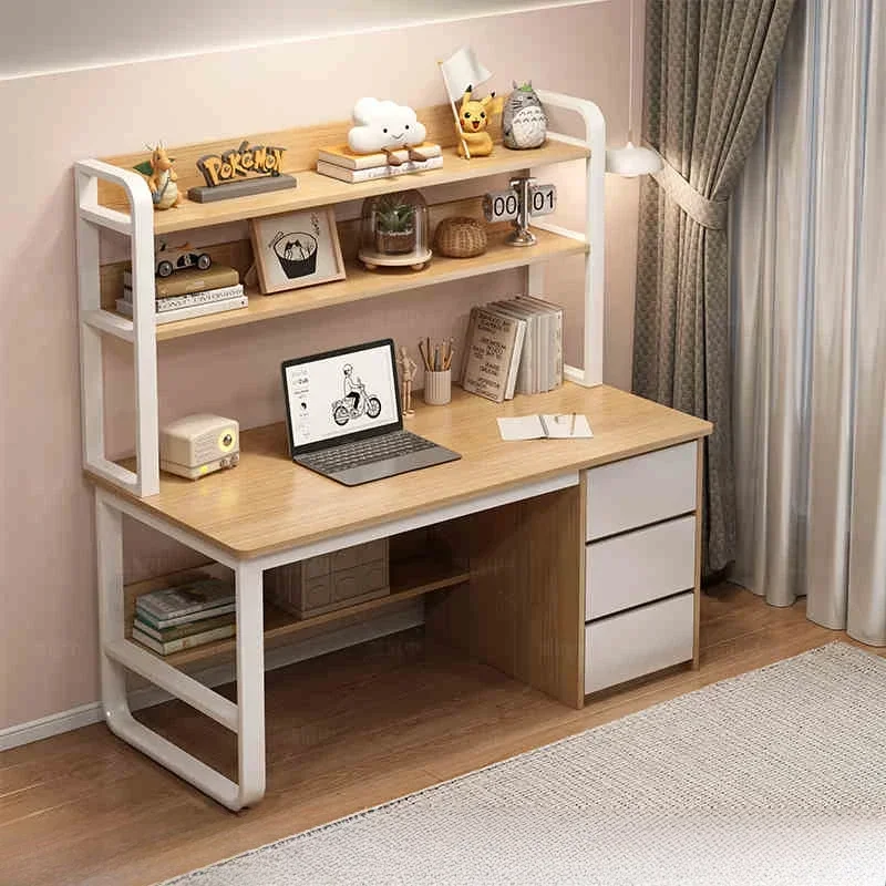 Luxury Desktop Computer Desk, Home Student Study Table, Bookshelf Integrated Workbench, Bedroom Writing Furniture