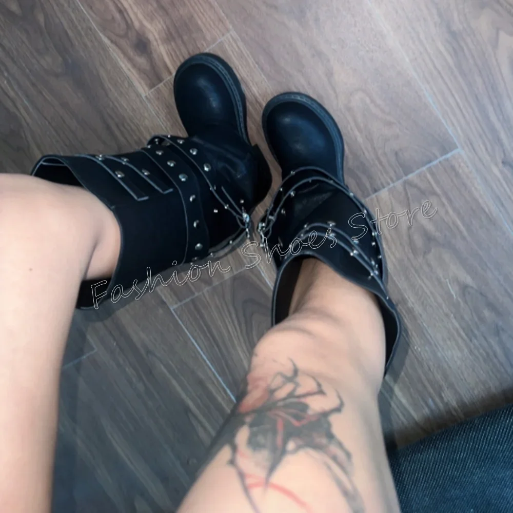 أسود جولة تو برشام ديكور مشبك ديكور الأحذية كعب عالي مكتنز أحذية عالية الكعب للنساء الكعوب 2025 جديد Zapatos Para Mujere #1