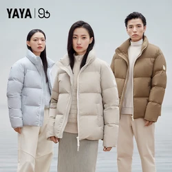 YAYA 2024 Winter Women Man Stand Collar Puffy Coat Couples Style 90% Long Thick White Duck Down Jacket Windbreak Outwear