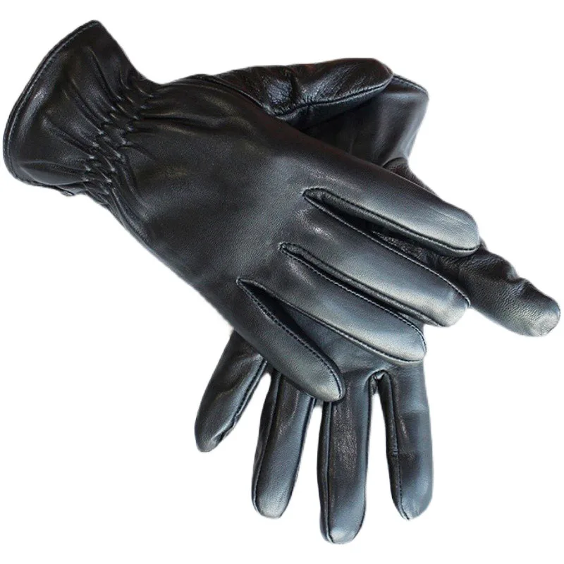 Winter Warm Sheepskin Gloves Men\'s Leather Points Fashion Simple Style Velvet Lining Wind and Cold Outdoor Motorcycle Riding