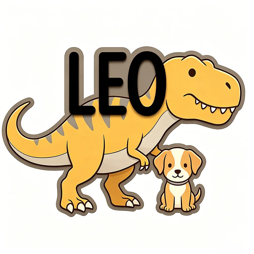 T-Rex Dinosaur & Puppy Custom Name Sign Adventure Nursery Wall Art Personalized Wooden Plaque for Kids Room