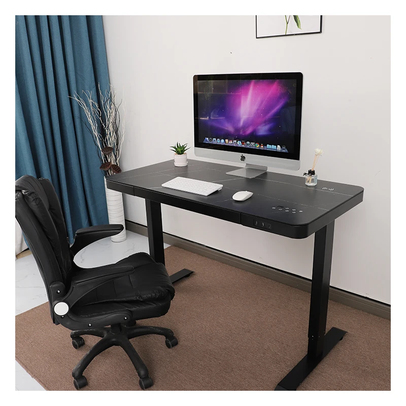 Glass Standing Desk, Wireless Charging Electric Height Adjustable Desk, with USB Type-C Drawer for Home Office, Easy Assembly