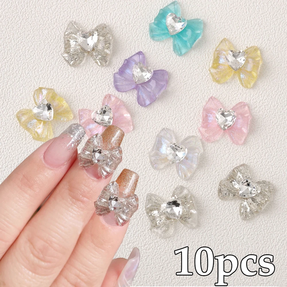 10 قطع أورورا بريق لطيف Bowknot مسمار الفن سحر شفافة لامعة غرامة لامع الحلو القوس مسمار الراين على شكل قلب الماس #1