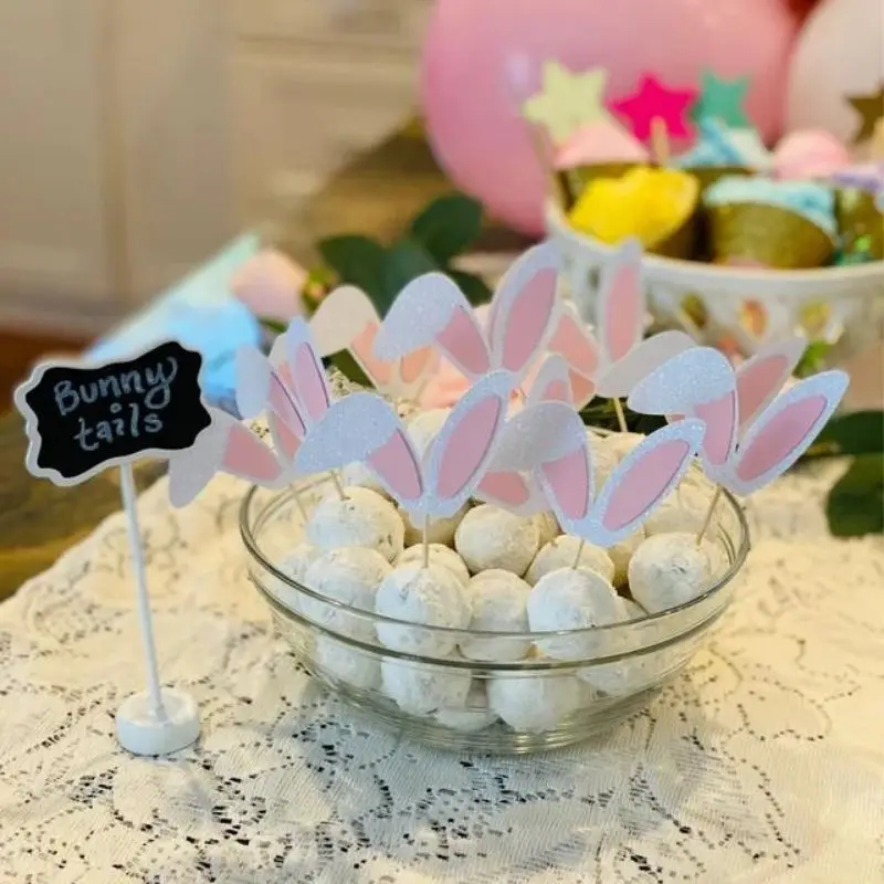 12/24pcs Bunny Ears Cupcake Topper Easter Rabbit Cake Decoration Kids Birthday Party Cake Dessert Decor Happy Easter Decorations