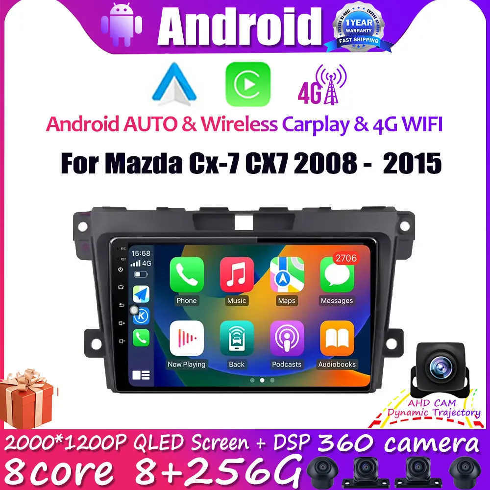 

9inch WIFI Carplay 4G Lte 8-core Android 14 For Mazda Cx-7 CX7 2008 2009 2010 2011 2012 2013 2014 2015 DSP RDS Car Radio GPS BT