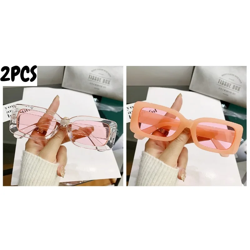 2PCS Sunglasses Fashion Plastic Small Rectangle Sunglasses Colorful Frame Shades Travel Anti Glare Eyewear Party Cosplay Decor