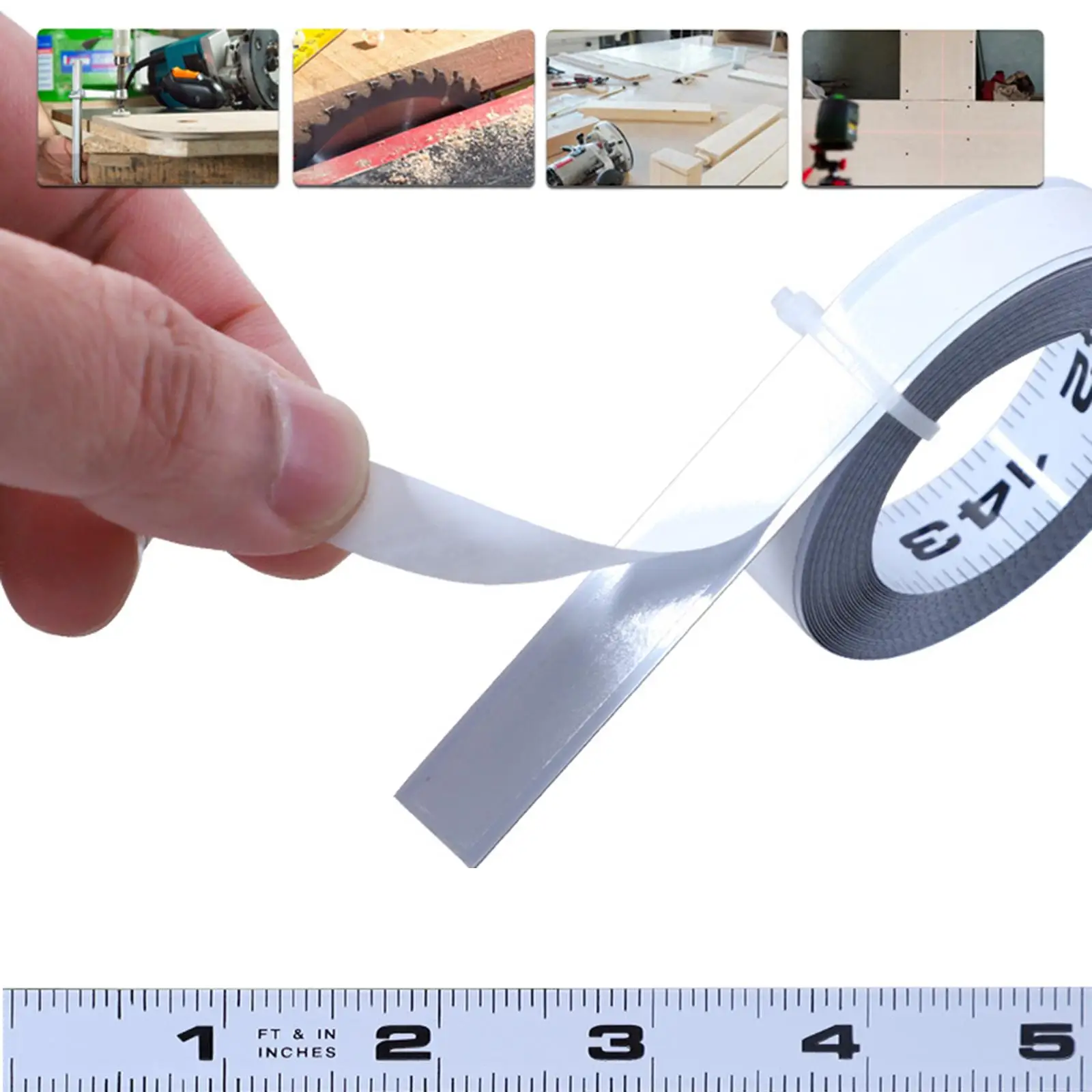 Sticky Measure Tape Carbon Steel Multipurpose Workbench Ruler Adhesive Backing Imperial Scale for Woodworking Drafting Table Saw