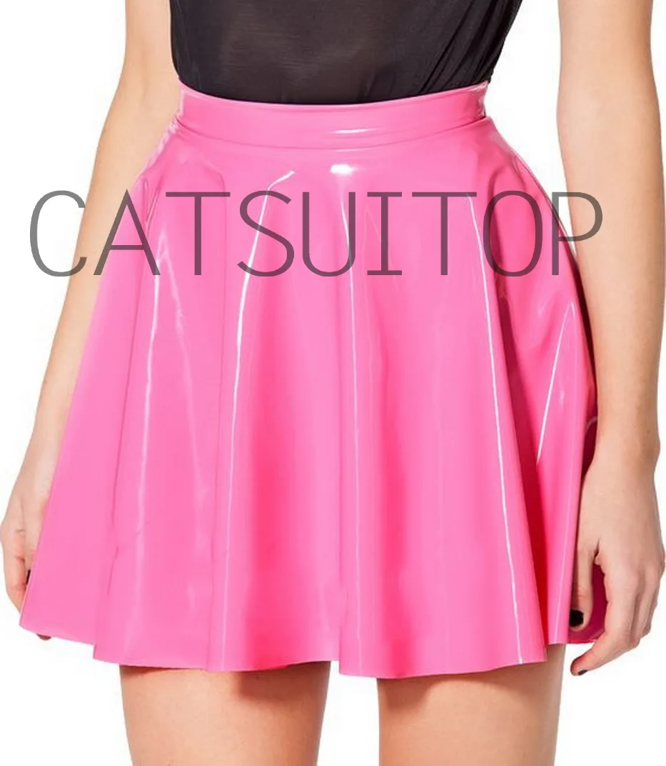 latex rubber skirts in pink color