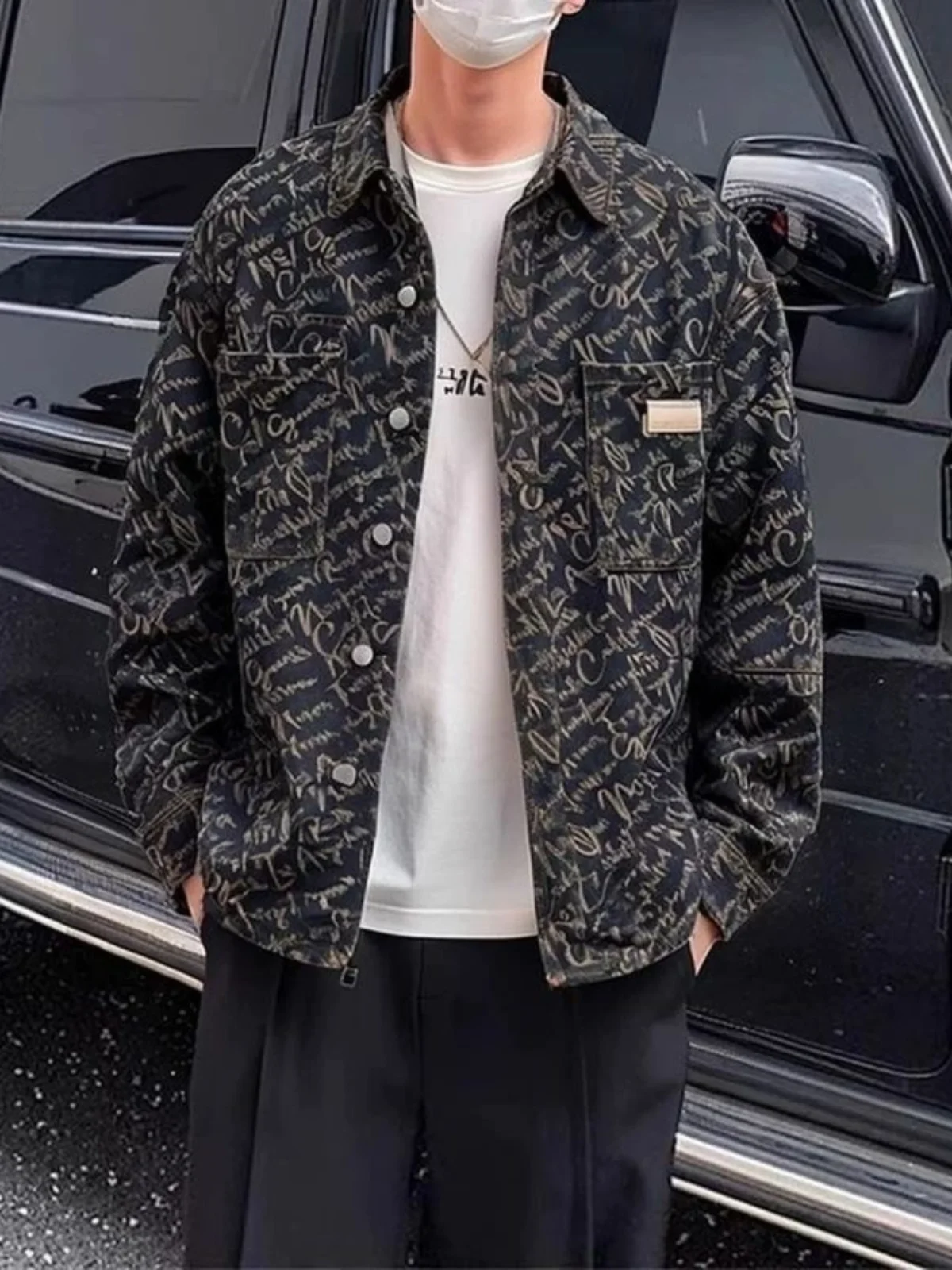 

2024, весенне-осенняя повседневная джинсовая куртка с принтом irt для мужчин, молодежная модная длинная верхняя одежда с откидным воротником све