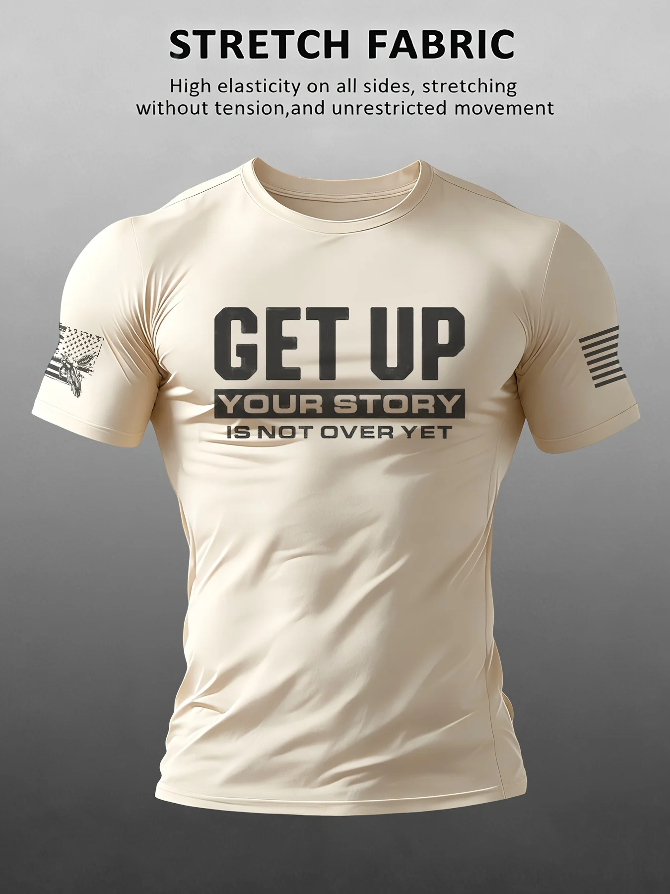 New Men's T-Shirt Motivational Slogan And National Flag Print Stretch Short-Sleeve T-Shirt Men's Summer Short-Sleeve T-Shirt