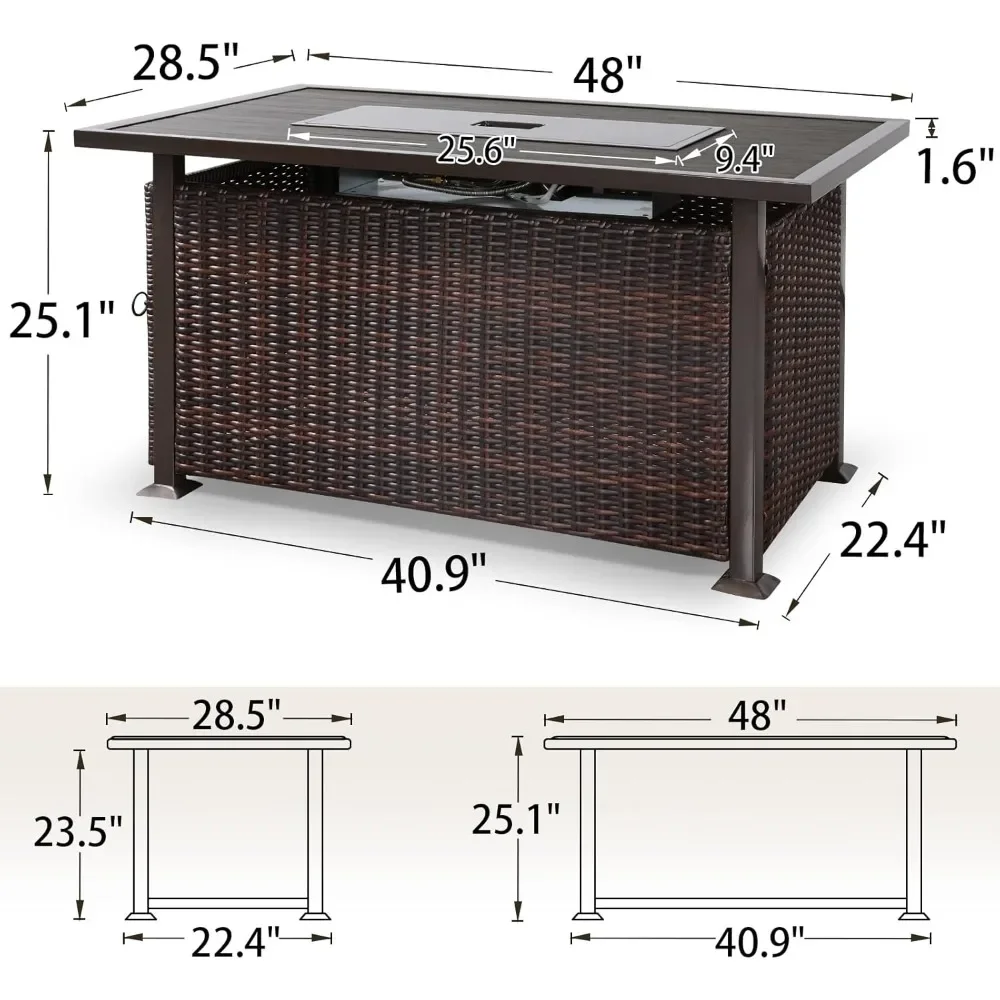 Propane Fire Pit 48-inch with Glass Beads Aluminum Table Top & Waterproof Cover Outdoor Heating Fire Table