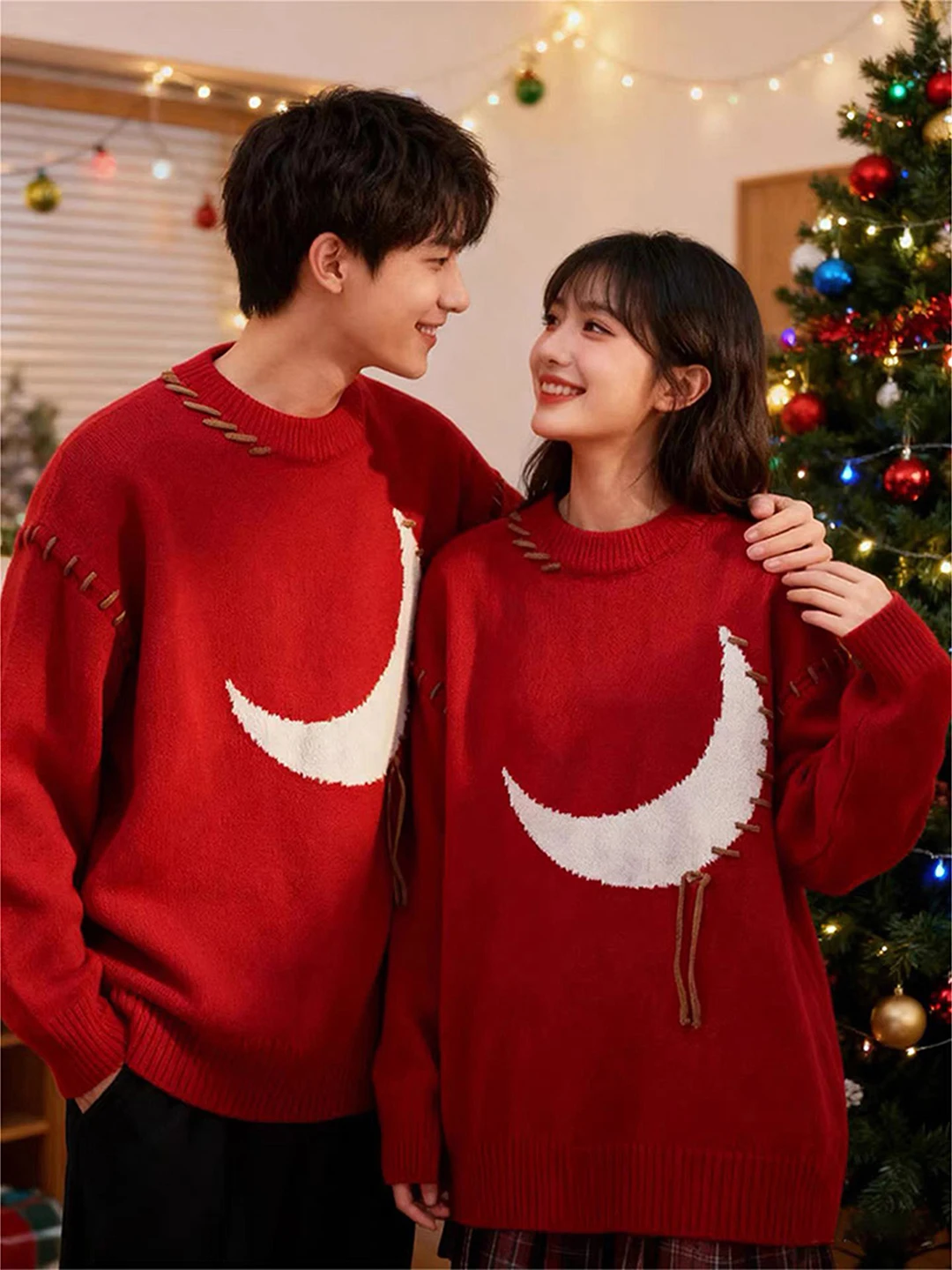 

Red Cisas Sle round Ne Knitwear Men's Casual Winter Lazy Sle Inner Wear Base irt Couple Matching Comfortable Loos...