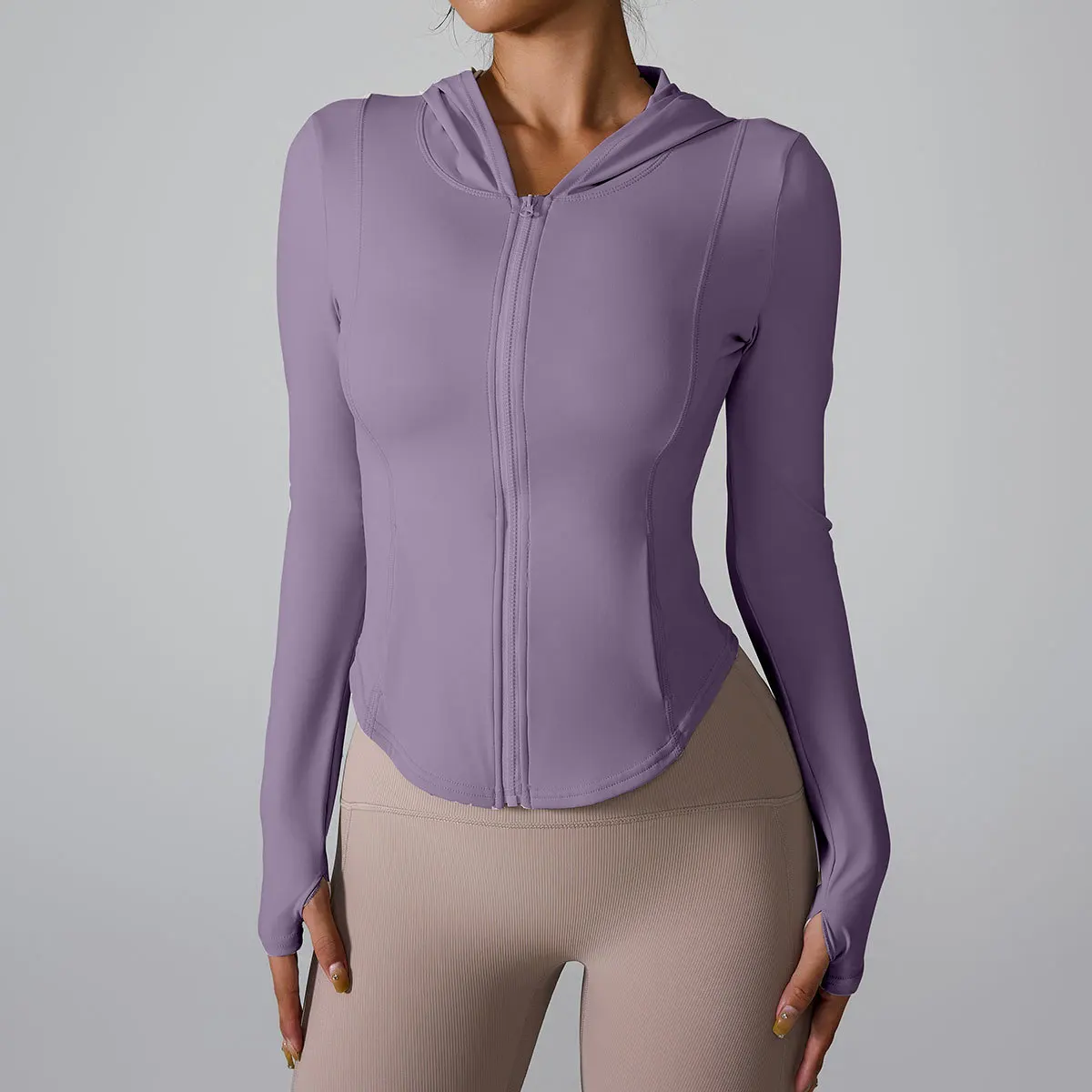 Women's Hooded Zip - Up Yoga Jacket, Long Sleeve Slim Fit Gym Coat, Stretch Quick Dry Running Fitness Sportswear