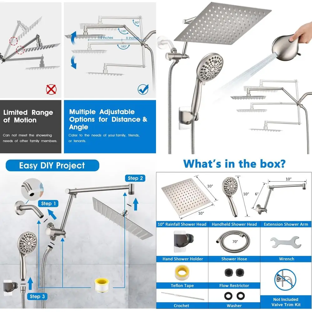 

Душевая система 10 в 1 с распылителем высокого давления, выдвижной штангой 16 дюймов и шлангом 6 футов, цвет матовый никель