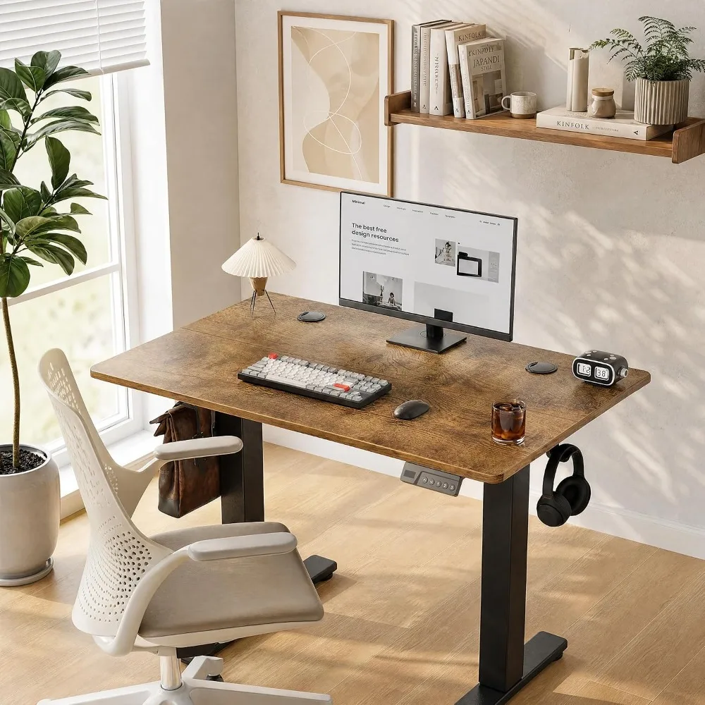 Rustic Brown Electric Standing Desk 32 x 19 Inch Adjustable Height Sit Stand Home Office Table