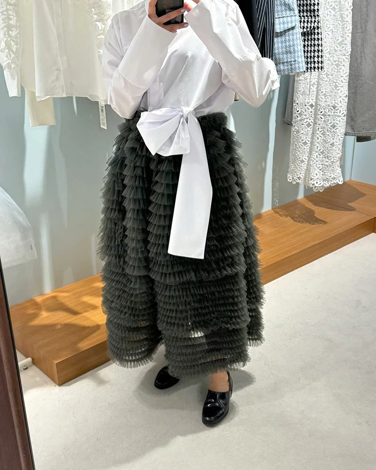 2025 New Japanese Style Sweet Heavy Industry Layer Mesh Elastic Waist Tutu Skirt  Summer Fairy Girls Women's Long Cake Skirts