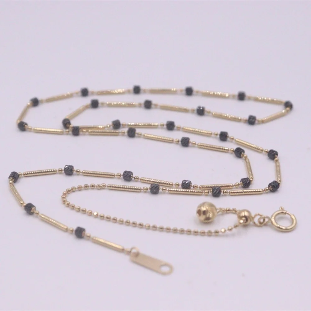 

Real Pure 18K Yellow Gold Chain Women Long Stick Beads Link Necklace 3.1g/45cm