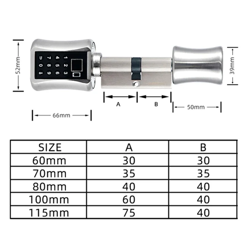 Imagem -03 - Tuya Electronic Smart Door Lock Segurança em Casa Smart Lock Ttlock App Cilindro Bluetooth 60 mm 70 mm 80 mm 100 mm 115 mm