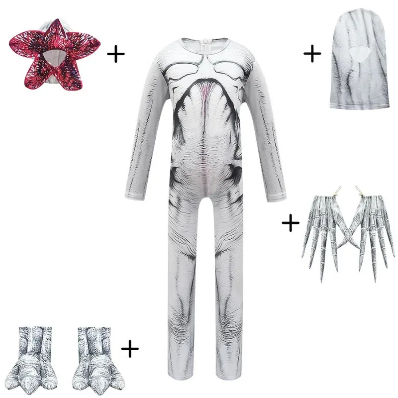 Kids Halloween S-Stranger Cosplay Child Jumpsuits Scarry Zombie Demogorgon  Demon Lord Party Tights Onesies Cannibalism Flower