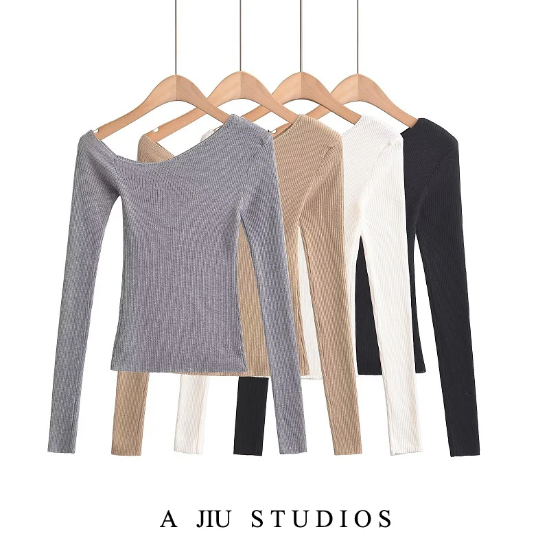 

American Sle Long Sve Knitted Top Women's Design Slim Fit Base irt Commute Sle Regular Sve Length ort Model