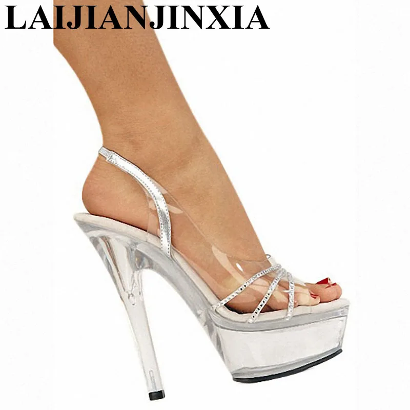 LAIJIANJINXIA, nuevos zapatos de baile de barra exóticos sexis de PU, sandalias de verano para mujer, tacones altos de 15CM, correa con hebilla, talla 34-46 H163