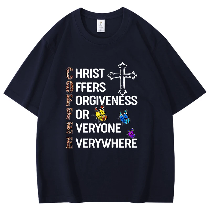 Christ Icon Pattern Men Women Cotton T-Shirts Leopard Print Letters Print Retro Unisex Tee Elegant Loose Graffiti Top Fun Shirts