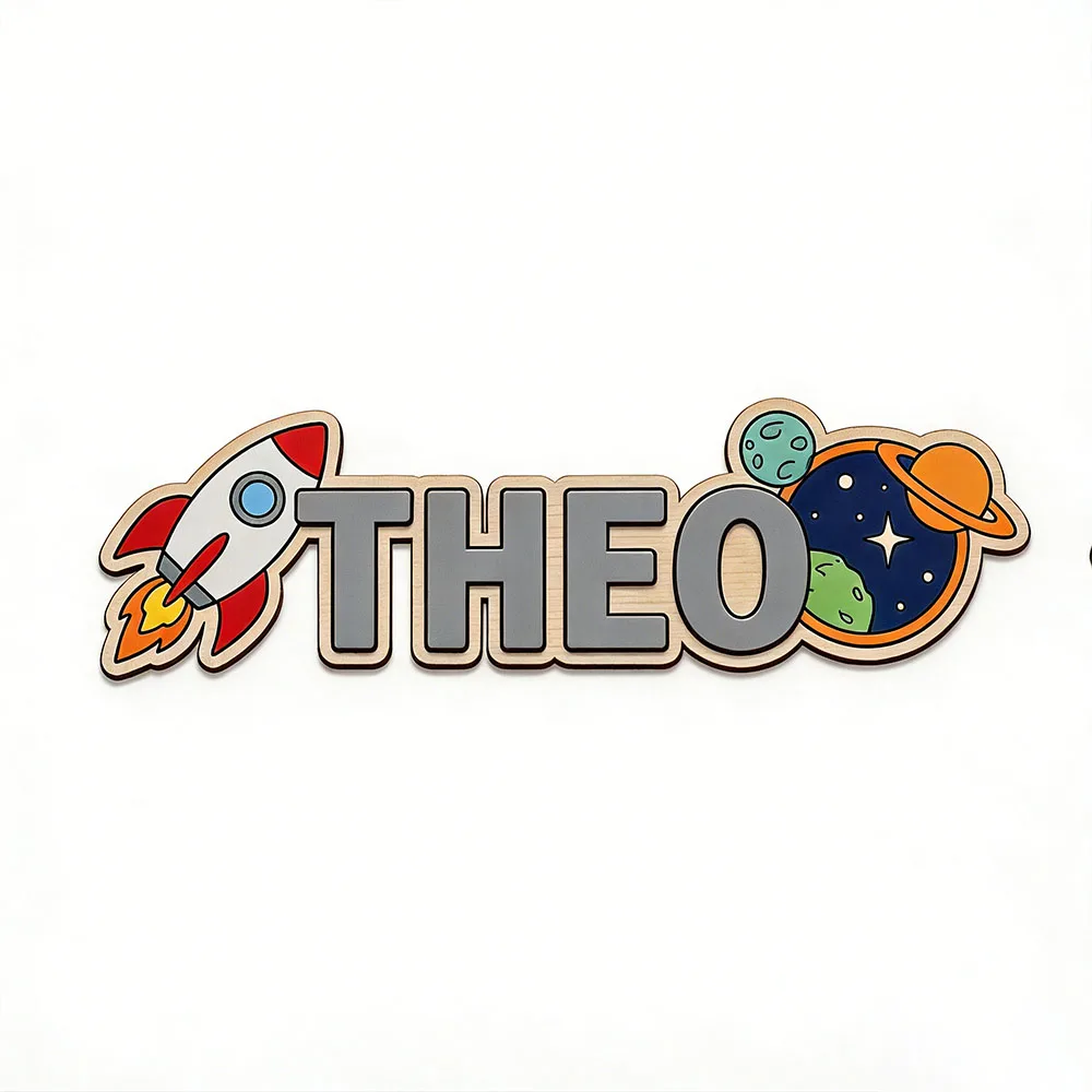 Personalized Space Rocket Name Sign for Boys Room Wooden Nursery Wall Decor Custom Baby Shower Gift view 4