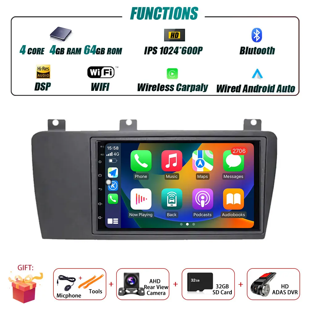 7Inch Android 15 Voor Volvo XC70 V70 S60 2005 - 2009 Autoradio Multimedia Speler Navigatie GPS Draadloze Carplay 4G WIFI