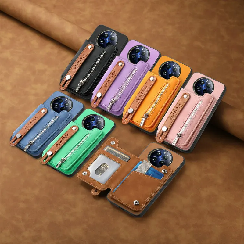 Realme 13 pro plus realme12 4g 5g capa traseira de cartão de couro destacável 2 em 1 suporte de anel magnético funda realme 12 plus 13 pro + capa
