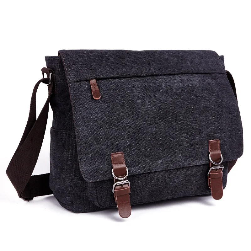 

Nesitu Large Capacity Vintage Casual Black Grey Coffee Khaki Blue Green A4 Canvas Women Men Shoulder Messenger Bag M8645