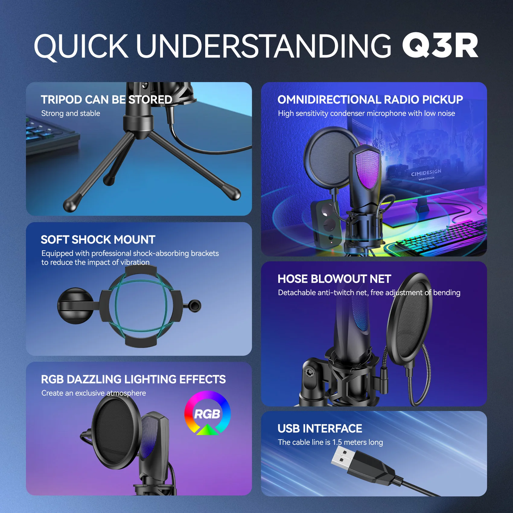 ميكروفون مكثف للألعاب RGB، مجموعة ميكروفون ألعاب USB لأجهزة الكمبيوتر المحمولة وبودكاست الكمبيوتر والألعاب والأفلام الصوتية والصوتية والأدوات #2