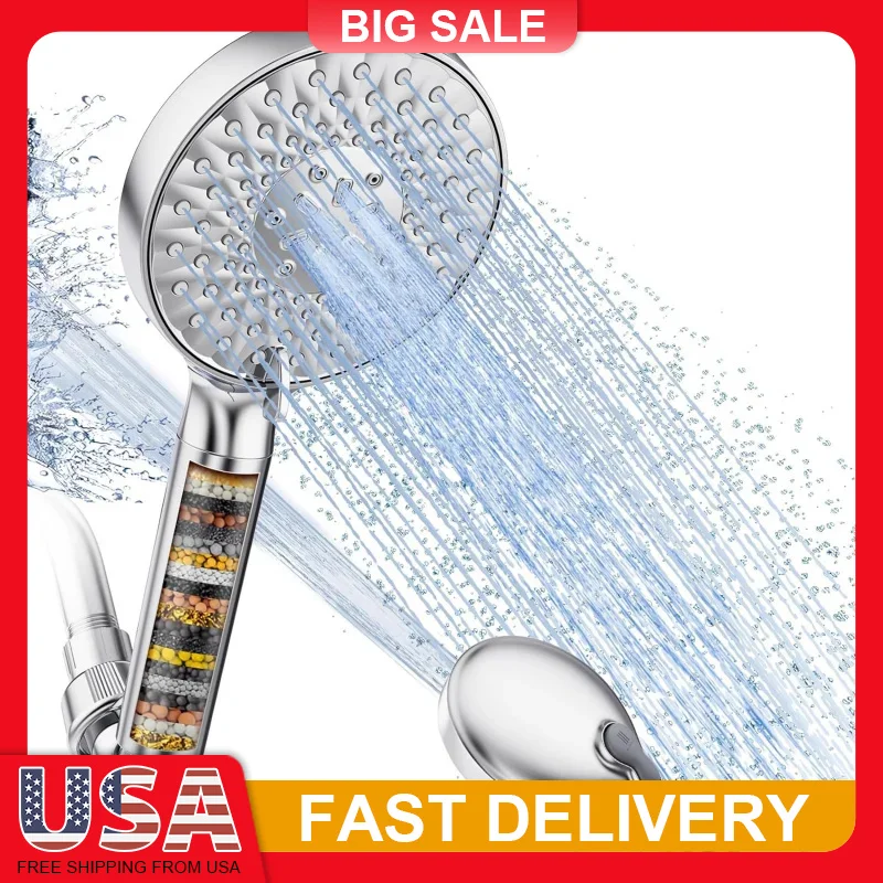 

Filtered Shower Head High Pressure 9 Spray Modes with Water Softener for Hard Water Remove Chlorine 71in Hose for Pets Bathing
