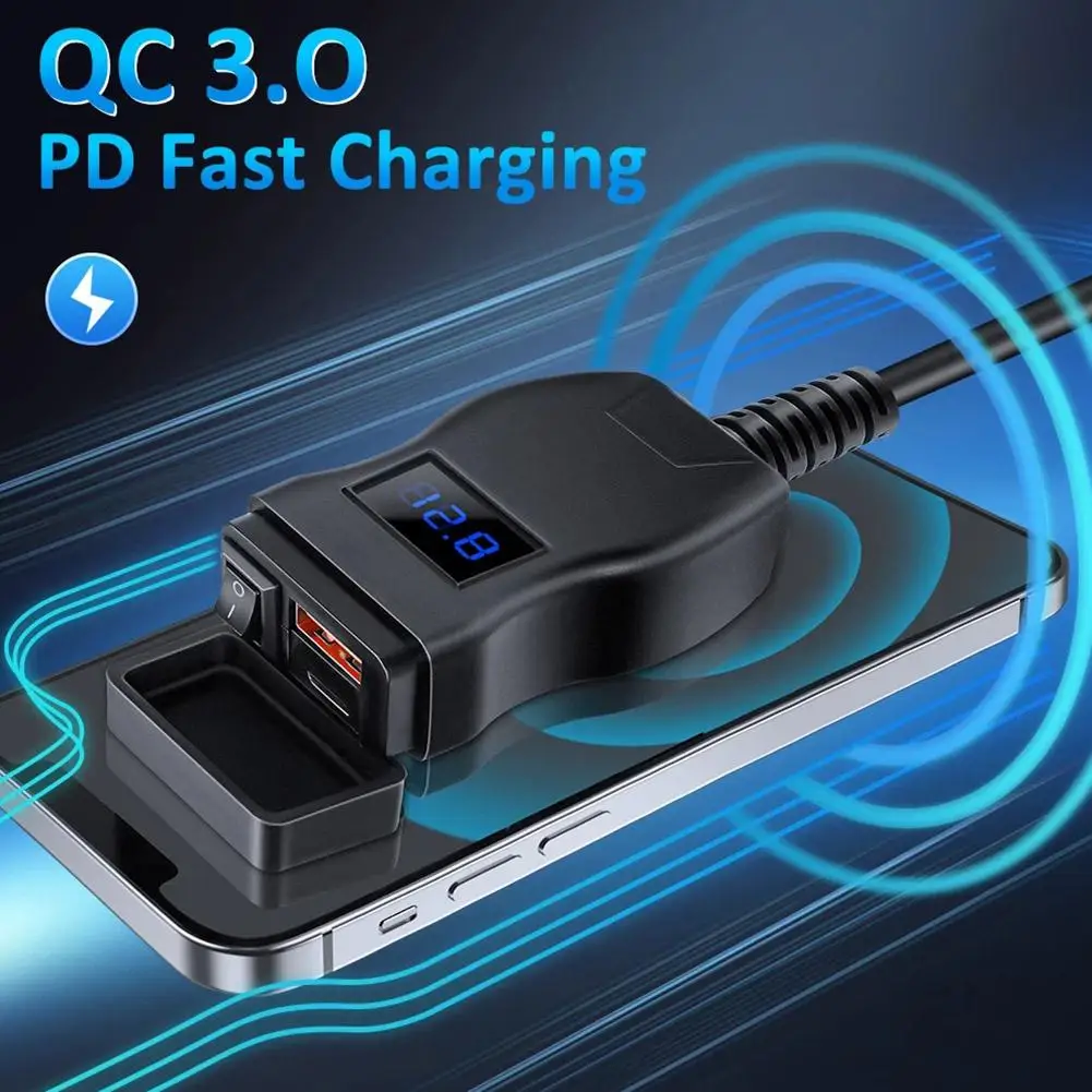 

Motorcycle Usb Fast Cellular Charger Waterproof Type C Accessory Port Digital Moto LED Socket ﻿ Connector Voltmeter With C2P6