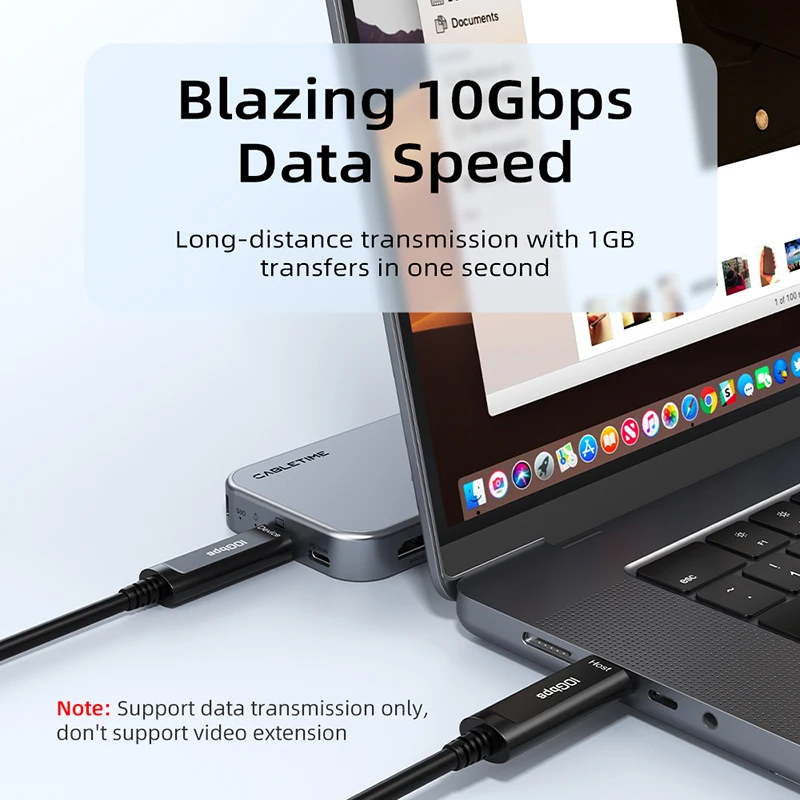 CABLETIME USB C 3.2 Gen 2 액티브 광 데이터 케이블 AOC 광섬유 데이터 전송 USB C 케이블 10Gbps 5M/10M/15M 게임용 VR…