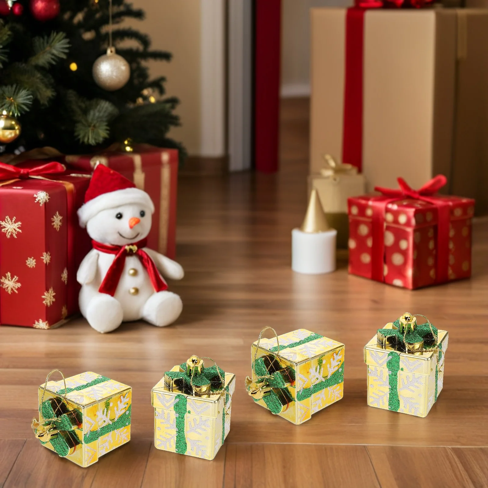 

4Pcs Festive Hanging Christmas Ornaments Handmade Decorative Gift Boxes for Xmas Tree Holiday Party Seasonal Decor