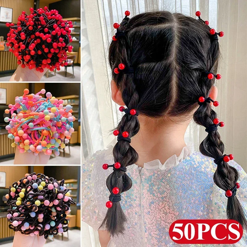 Red Cherry Elastic Hairbands para Bebés Meninas, Cute Cartoon Hair Ties Rope, Ponytail Holder, Heaband Scrunchie Acessórios, 10-50Pcs