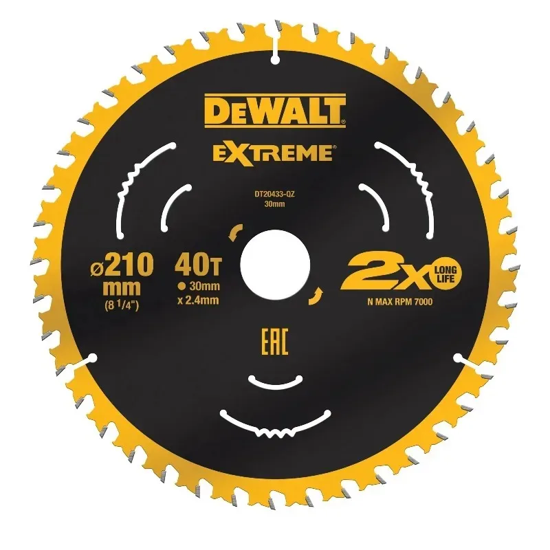 DEWALT DT20433 Extreme 210mm 40T Circular Saw Blade C3 Carbide Thin Kerf Anti-Vibration Nail Tough Power Tool Accessories