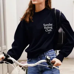 Sunday Riding Club 1997 American Vintage Black Cotton Sweatshirts Long Sleeve Loose Crewneck Autumn Outfits Ins Fashion Pullover