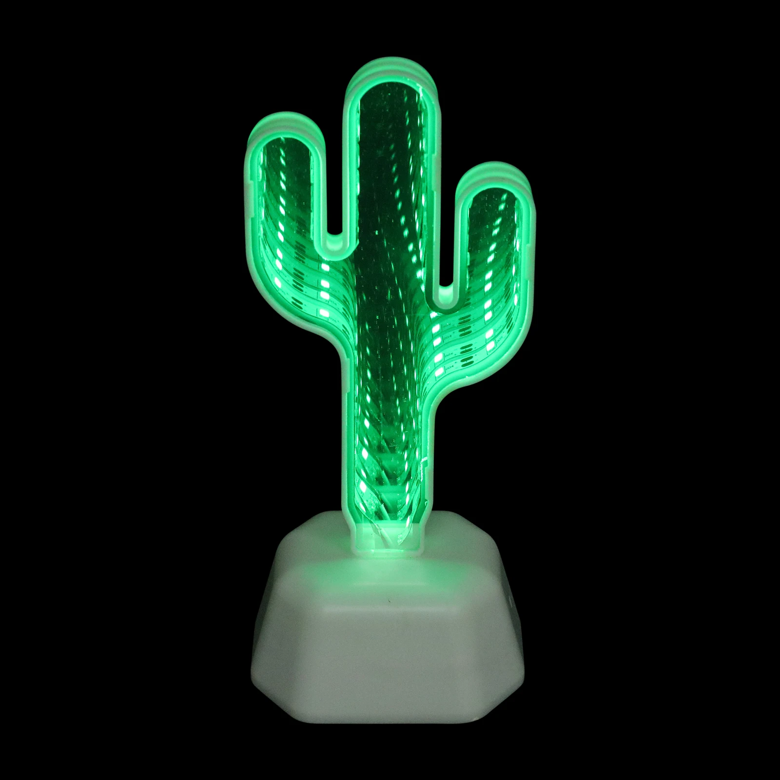 Cactus Shape Tunnel Lamp Clear Mirror Surface Night Light Home Decor Sign LED Optical Effects Small Night Lamp