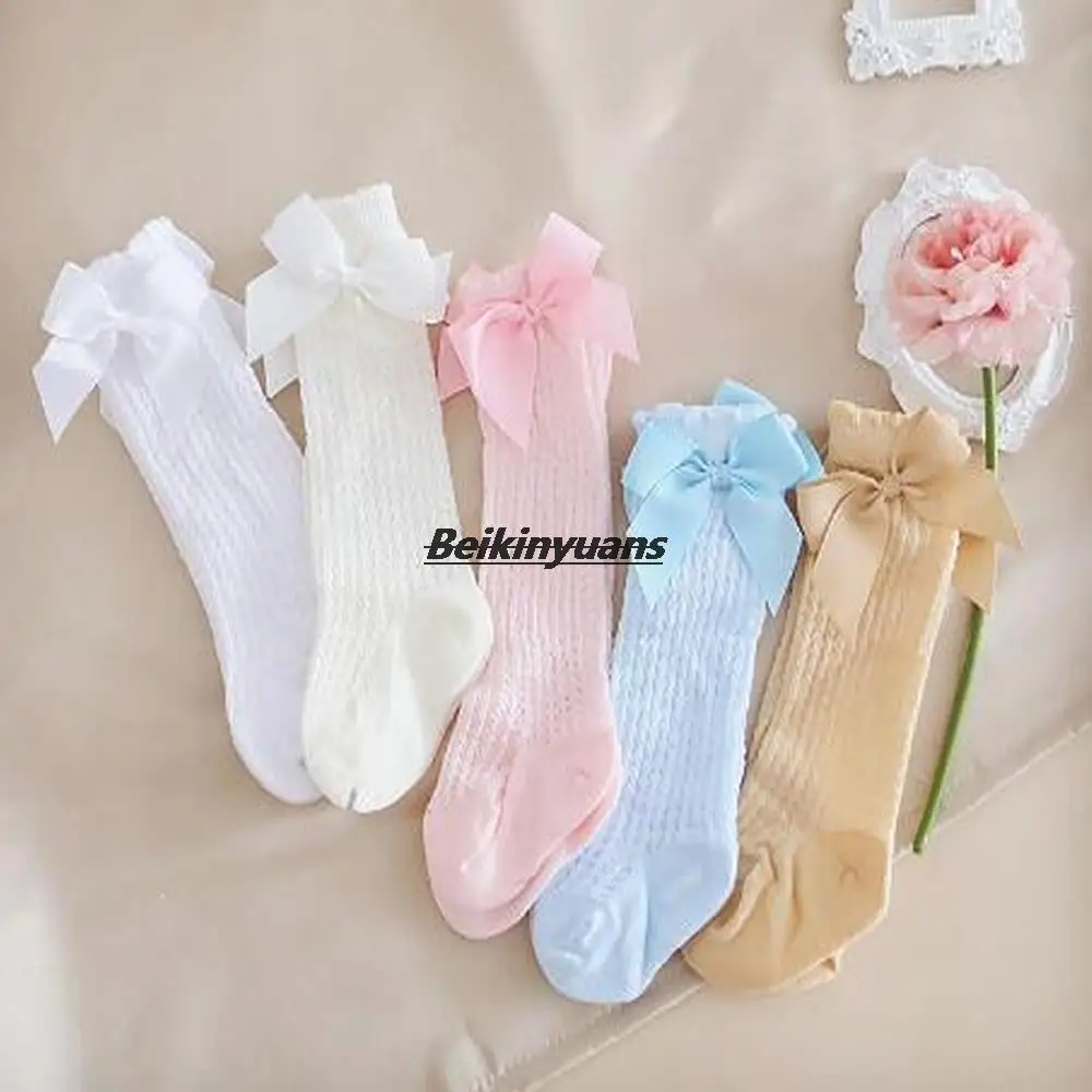 

Baby Girl Socks Toddler Baby Bow Cotton Summer Mesh Babies Knee Socks Newborn Infant Non-slip Long Baby Boys Sock