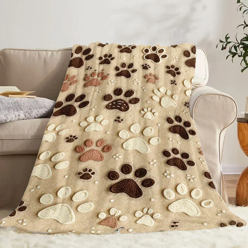 Cozy Paw Print Blanket Throw for Pet Lover Dog Cat Gift Fleece Sherpa Microfiber Throw Blanket Home Decor Chunky Puppy Blanket f