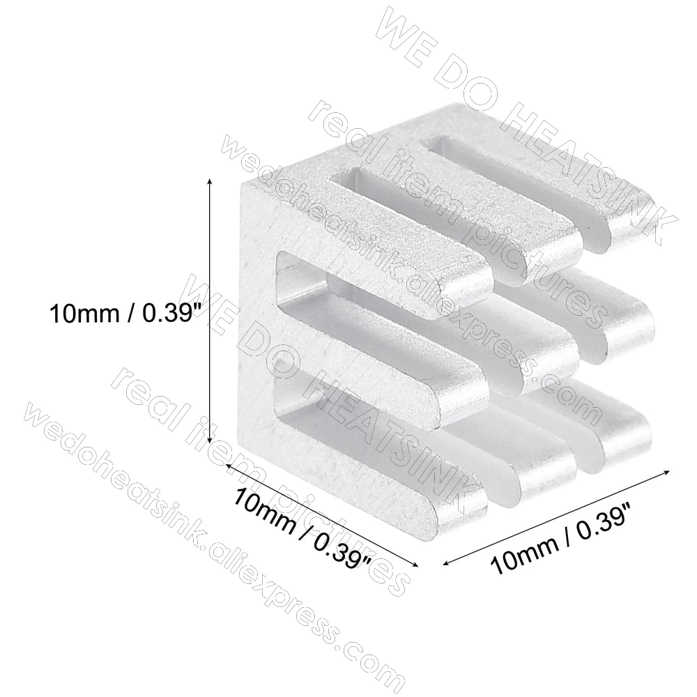 10x10x10mm Silver / Black Aluminum Slotted Heatsink Radiator Cooler for MOS IC Chip with Thermal Tape Assembly Applied