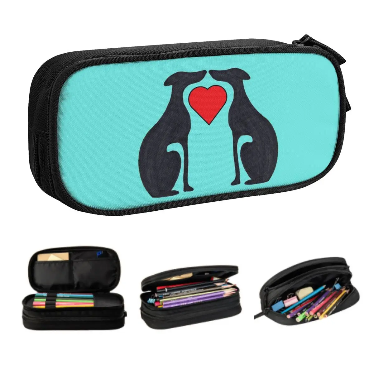 Custom Kawaii Whippet Dog Love Heart Pencil Case for Girls Boys Big Capacity Sighthound Greyhound Pencil Box Stationery