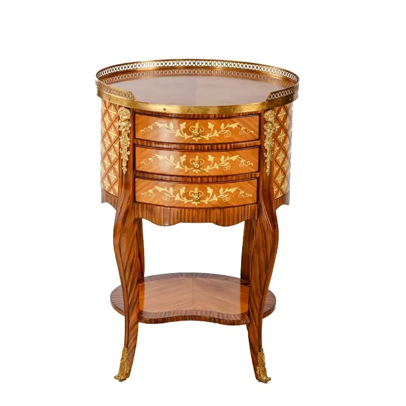 Vintage Handmade Wood Desk for Hotel Office Kitchen Living Room Lamp Table with Brass Fittings Antique Side Table with